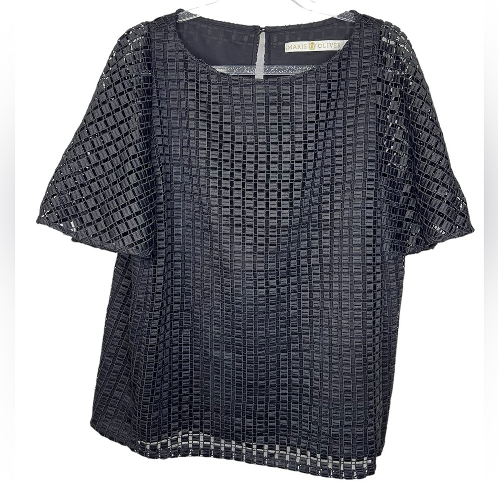 Marie Oliver Women’s Black Blouse with Flutter Sleeves Fully Lined - Medium
